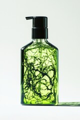Green bottle with dark design, pump top