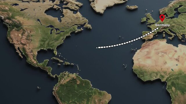 Germany to USA Journey Map with Flight Path  