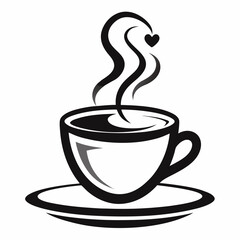 Minimalist Black Coffee Cup Icon with Steam - Vector Illustration