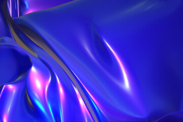 abstract 3D silk liquid chrome metalic Blue Purple wave oil shiny flowing design render wallpaper silver background	