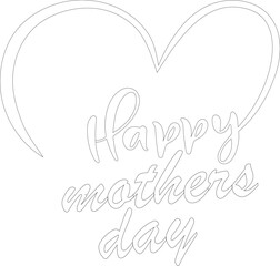 Mother's Day Outline Illustration &ndash; Heart and Leaves Line Art Design
