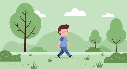 boy walking in a park