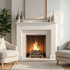 cozy living room featuring modern fireplace with warm flame, surrounded by elegant decor and comfortable seating