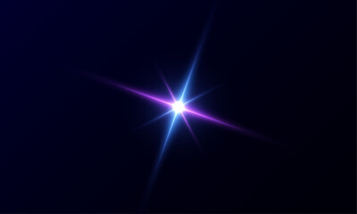 Light flash effect on dark background. Realistic bright light glare, sun, bright, rainbow, Magic sparkling star.