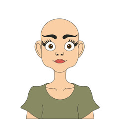 Happy bald woman vector portrait, breast cancer, Baldness after chemotherapy, Chemotherapy is not a verdict. EPS 10