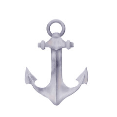 Ship's metal anchor. Watercolor illustration. An antique sea anchor, isolated on a white background. A design element for logos, posters, postcards, banners,
