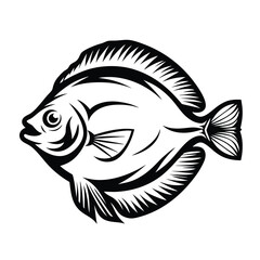 Black and White Fish Illustration, Fish with Spiked Fins, Aquatic Animal on White