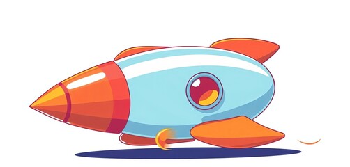 Retro rocket ship clipart, bright primary colors, isolated on white , isolated,  artwork
