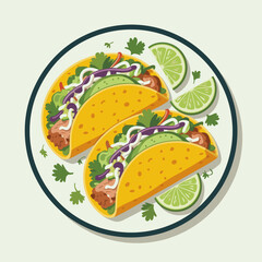 Fresh Baja Fish Tacos on Plate Illustration