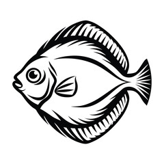 Black and White Stylized Fish Silhouette with Detailed Fins and Eye on White