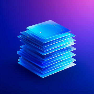 A neatly arranged stack of digital files with one document glowing, symbolizing data organization. Blue gradient background