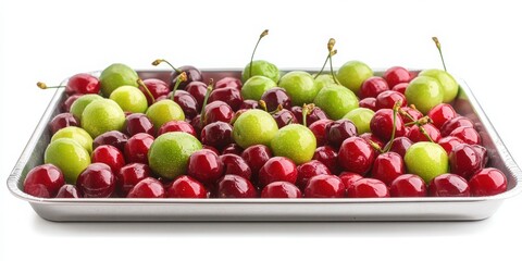Isolated white background featuring a juicy cherry and lime tray.