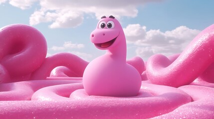 Whimsical pink dinosaur cartoon illustration for children education and creative projects