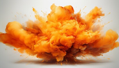 bright orange smoke cloud explosion on white background