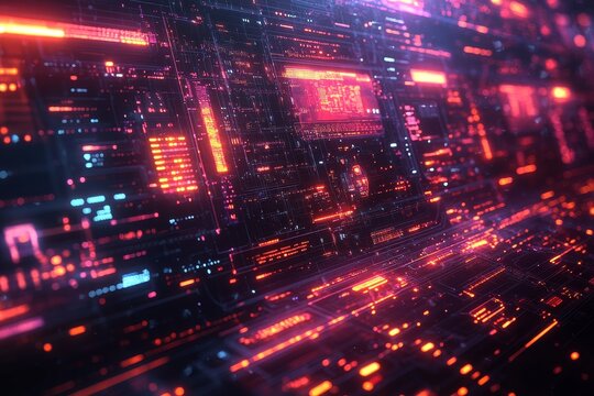 Futuristic digital interface, data streams, glowing, network, technology background; tech presentation
