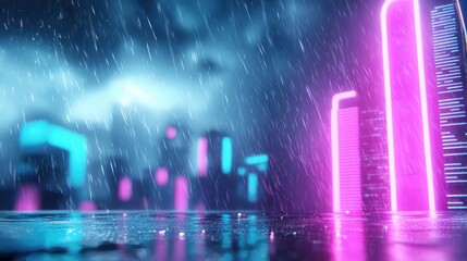 Neon Cyberpunk Cityscape Neon pink frame overlooking a rainy cyberpunk city, skyscrapers with holographic advertisements, dark and gritty atmosphere