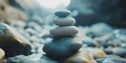 A serene image of a stack of balance stones with a river rock background, embodying harmony and tranquility.
