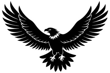 Fototapeta premium Majestic black eagle vector illustration bird of prey isolated on white background, eagle, bird, black, silhouette, vector, illustration, animal, wings, fly, isolated, design, predatory, wildlife