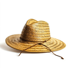 A stylish straw hat with a wide brim, perfect for sunny days and outdoor activities, showcasing unique design details.