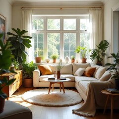 Obraz premium Modern Living Room With White Furniture