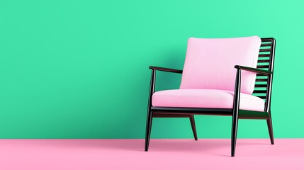 Obraz premium Pink Armchair and Green Wall Minimalist Interior Design
