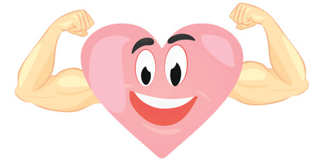Heart character with muscles. vector