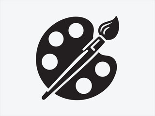 Painter palette and paint brush. icon vector on white background.
