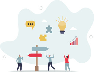 Change management crossroads for business solutions .Strategy for company development and growth with new direction and path . character life .