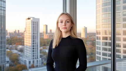 Fototapeta premium Young woman in city view