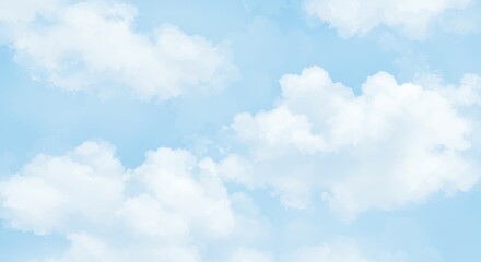 A serene and expansive vista showcases fluffy, white clouds gracefully drifting across a soft,