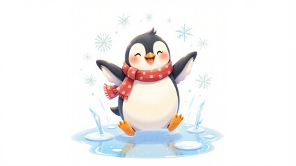 penguin with ice cream and candy