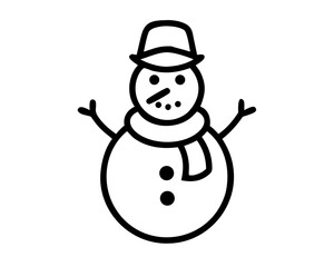 Christmas Snowman Line Art Vector | Cute Snowman Outline SVG Icon for Holiday Crafts