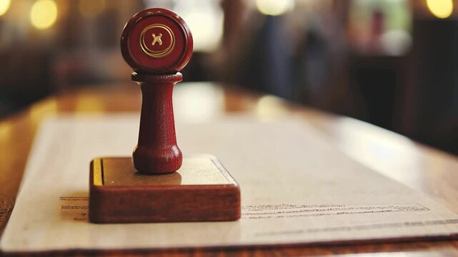 Wooden stamp on document in cafe