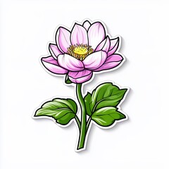 Pink Flower with Green Leaves Illustration