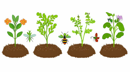 Colorful Plants Growing In Soil With Insects