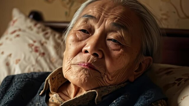 Elderly woman resting in bed