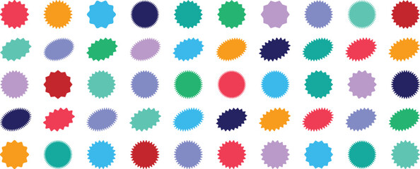 Sale price labels or stickers. Starburst sale price stickers and labels. Sale sticker, price tag, oval and sunburst collection. Set of price stickers, sale or discount stickers. Vector illustration