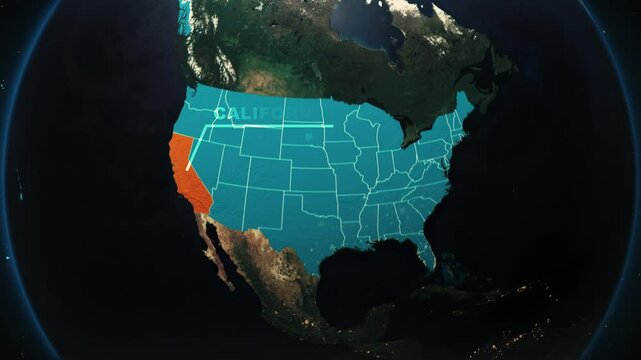 California US State Satellite Map Animation V2