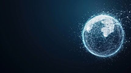 globe Cybersecurity and Protection Globe with shield icon and network connections, blue and white colors, dark background, represents global cybersecurity