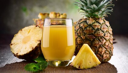 refreshing pineapple juice with slices and fresh pineapple