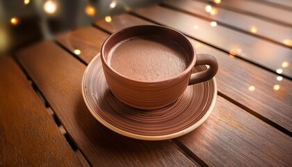 handheld brown coffee cup in mocha mousse tone with warm comforting vibe