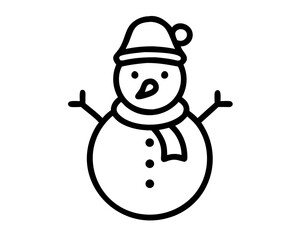 Christmas Snowman Line Art Vector | Cute Snowman Outline SVG Icon for Holiday Crafts