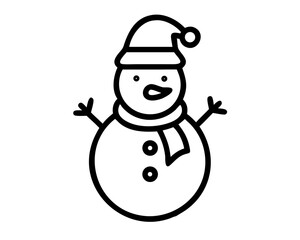 Christmas Snowman Line Art Vector | Cute Snowman Outline SVG Icon for Holiday Crafts