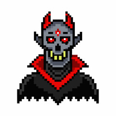 Obraz premium Pixel Art Vampire Character with Red Eyes and Fangs in 8 bit Style