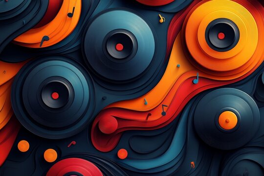 Abstract music vinyl design, vibrant swirls, audio background, album art