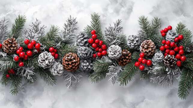 Festive Victorian Christmas garland on vintage background.Use on Christmas websites,winter holiday blogs and holiday craft pages.