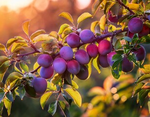 plum tree bearing ripe fruit branches adorned with juicy fruits in the light close up of ripe fruits on branches organic tree in an orchard tree branches