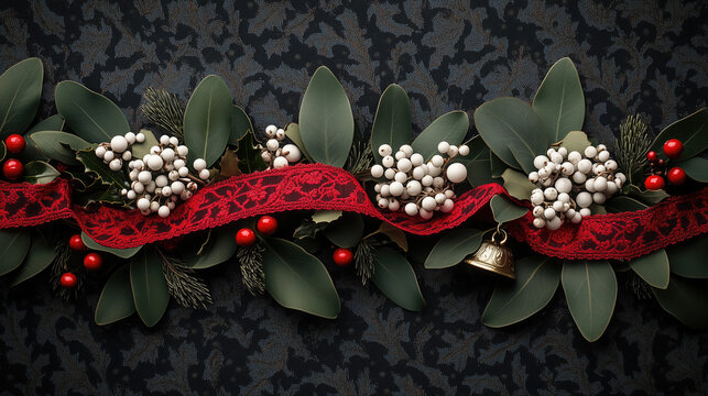 Festive Victorian Christmas garland on vintage background.Use on Christmas websites,winter holiday blogs and holiday craft pages.