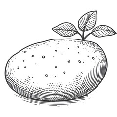 Potato minimalist black and white Vegetable silhouette drawing vector illustration