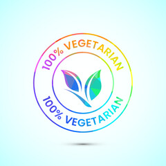 100 percent vegetarian icon design illustration, Vegan product label badge in low poly style